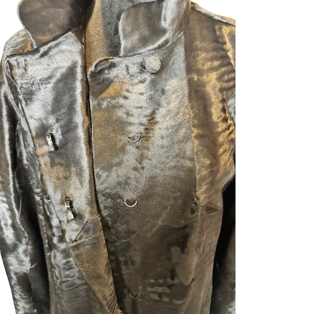 Giuliana Teso Neiman Marcus Black Broadtail Lamb Fur Moire Funnel Neck Coat - Picture 5 of 7